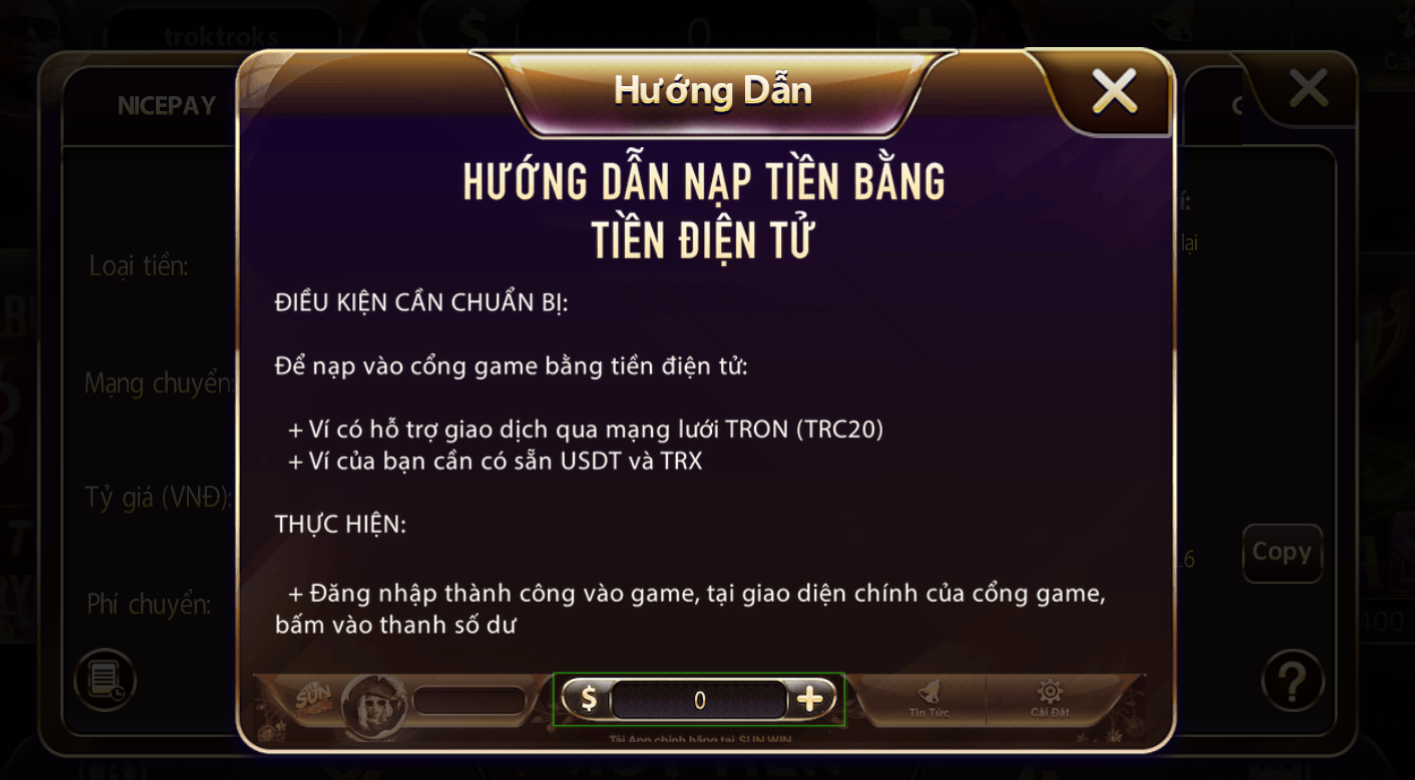Hướng dẫn cụ thể nạp tiền điện tử qua cổng game sunwin.