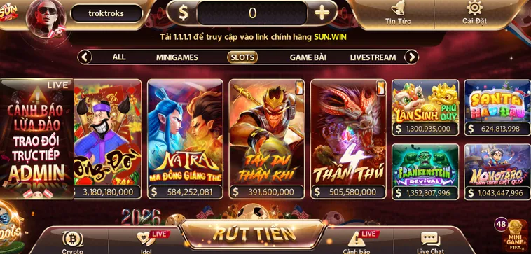 Sảnh nổ hũ cổng game Sunwin đa dạng  thể loại, bùng nổ hũ lớn.