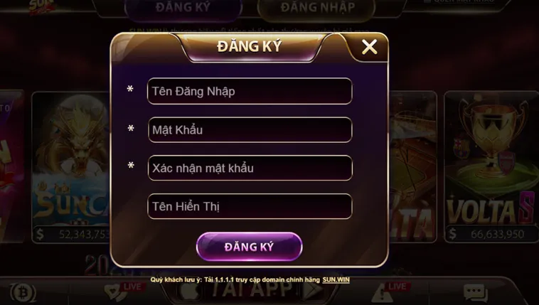 Quy trình đăng kí rõ ràng nhanh chóng tại cổng game Sunwin